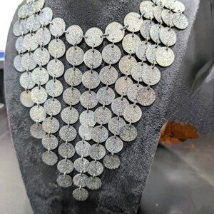 silver disk necklace and matching drop earrings